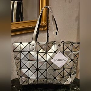 Issey Miyake Silver Geometric Tote Bag
